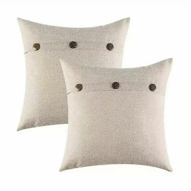 2 Pack 16x16 Inch Beige Linen Blend Throw Pillow Covers - Vintage Farmhouse Chic Zipper Closure Decorative Cushion Cases for Couch Sofa Bed - Contempo