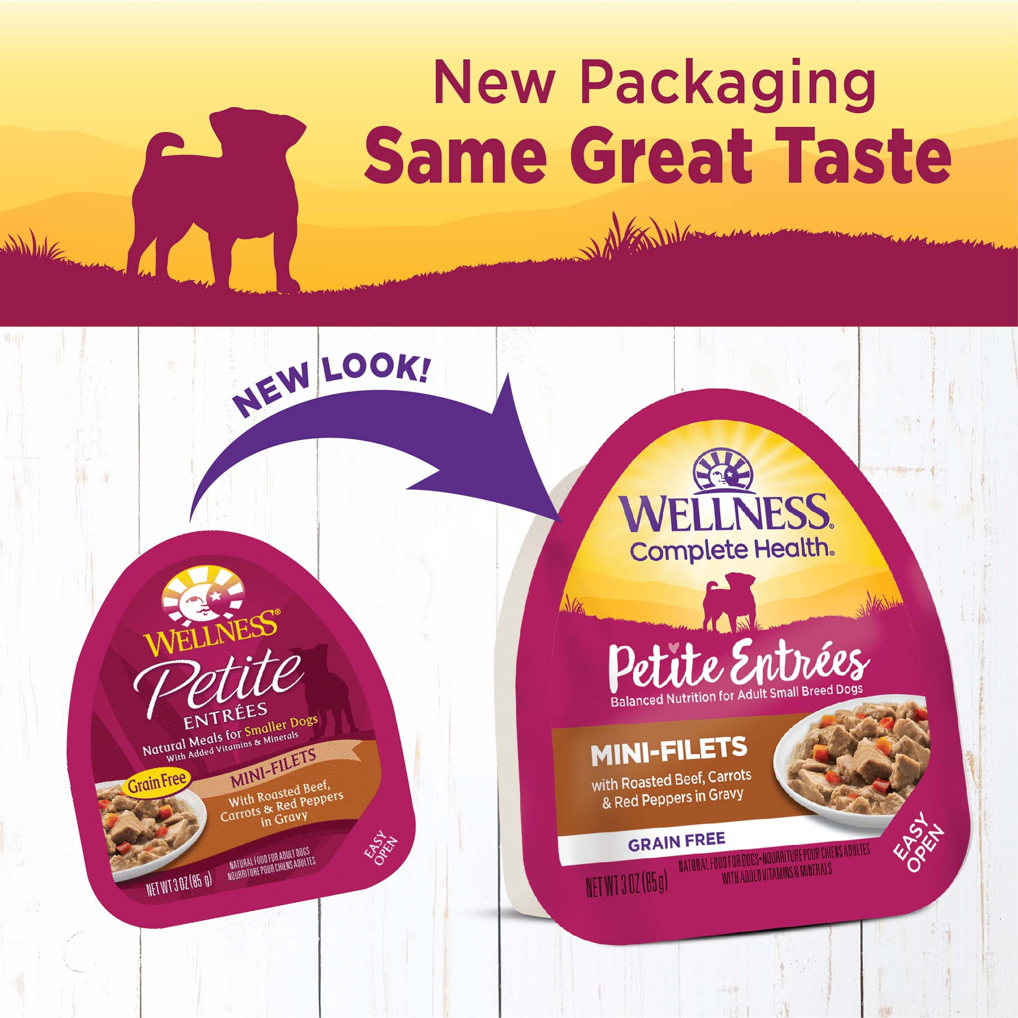 Wellness Petite Entrées Mini Fillets Grain Free Natural Wet Small Breed Dog Food, Roasted Beef, Carrots & Red Peppers, 3-Ounce Cup (Pack of 24)