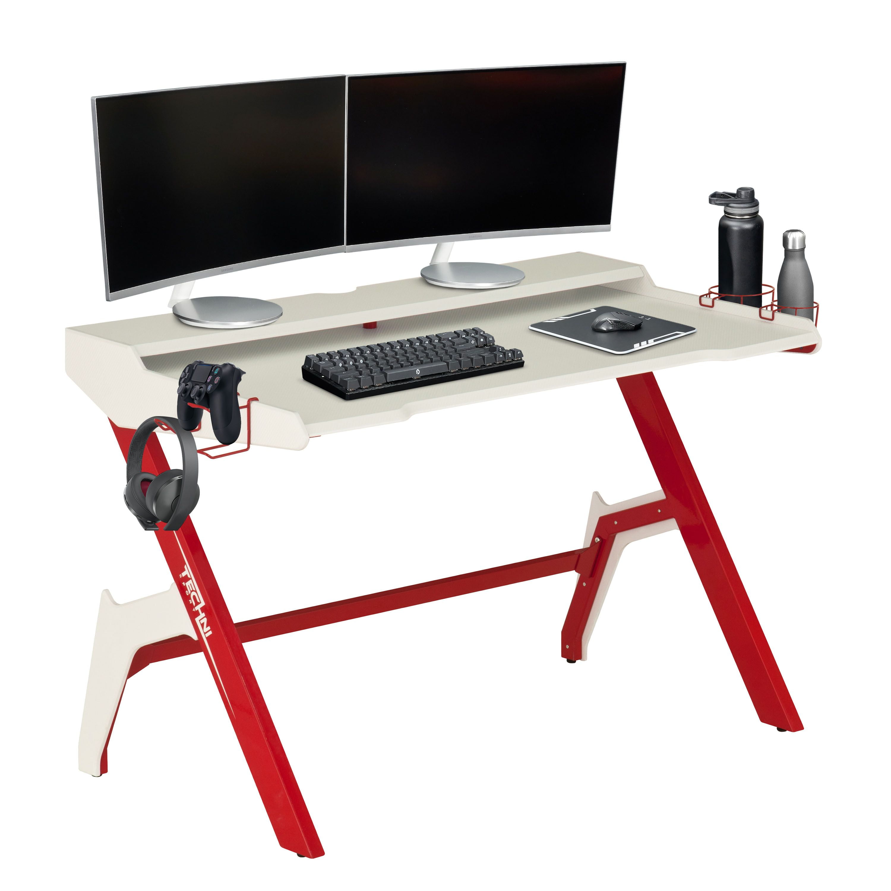 48.25" White and Red Durable Gaming Computer Desk