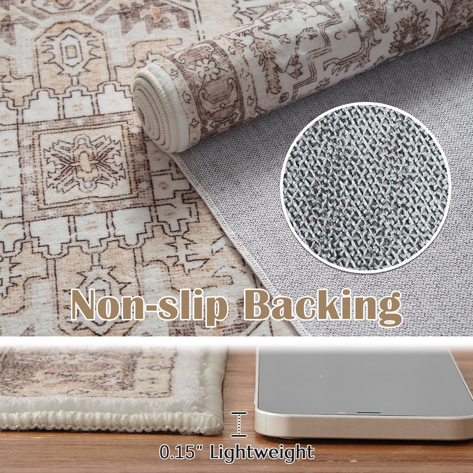 RUGKING Area Rugs for Living Room 8x10,Traditional Boho Vintage Medallion Look Home Mat, Non Slip Washable Carpet, Taupe