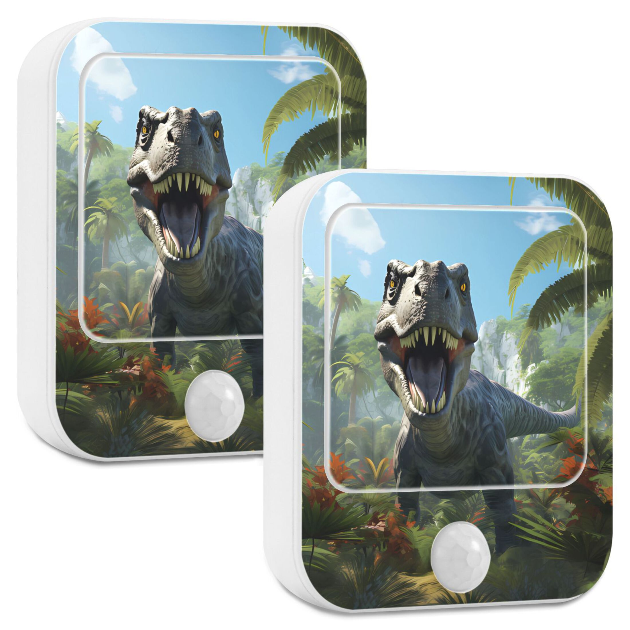 Dinosaur Trees Forest Sky Leaves Night Lights Plug into Wall LED with Auto Light Sensor Warm Light for Kids Hallway Bedroom Living Room Kitchen Bathroom Set of 2