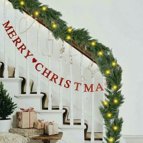 Cinvoph 6ft 2pcs Prelit Christmas Artificial Norfolk Garland with String Light Set, Pine Garland for Christmas 50 LED Battery Operated Warm Lights Xmas Garlands Decor