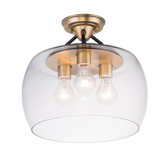 14 in. Goblet Three-Light Semi-Flush Mount Ceiling Light, Bronze & Antique Brass