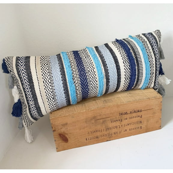 Handwoven Textured Blue Stripe Pillow