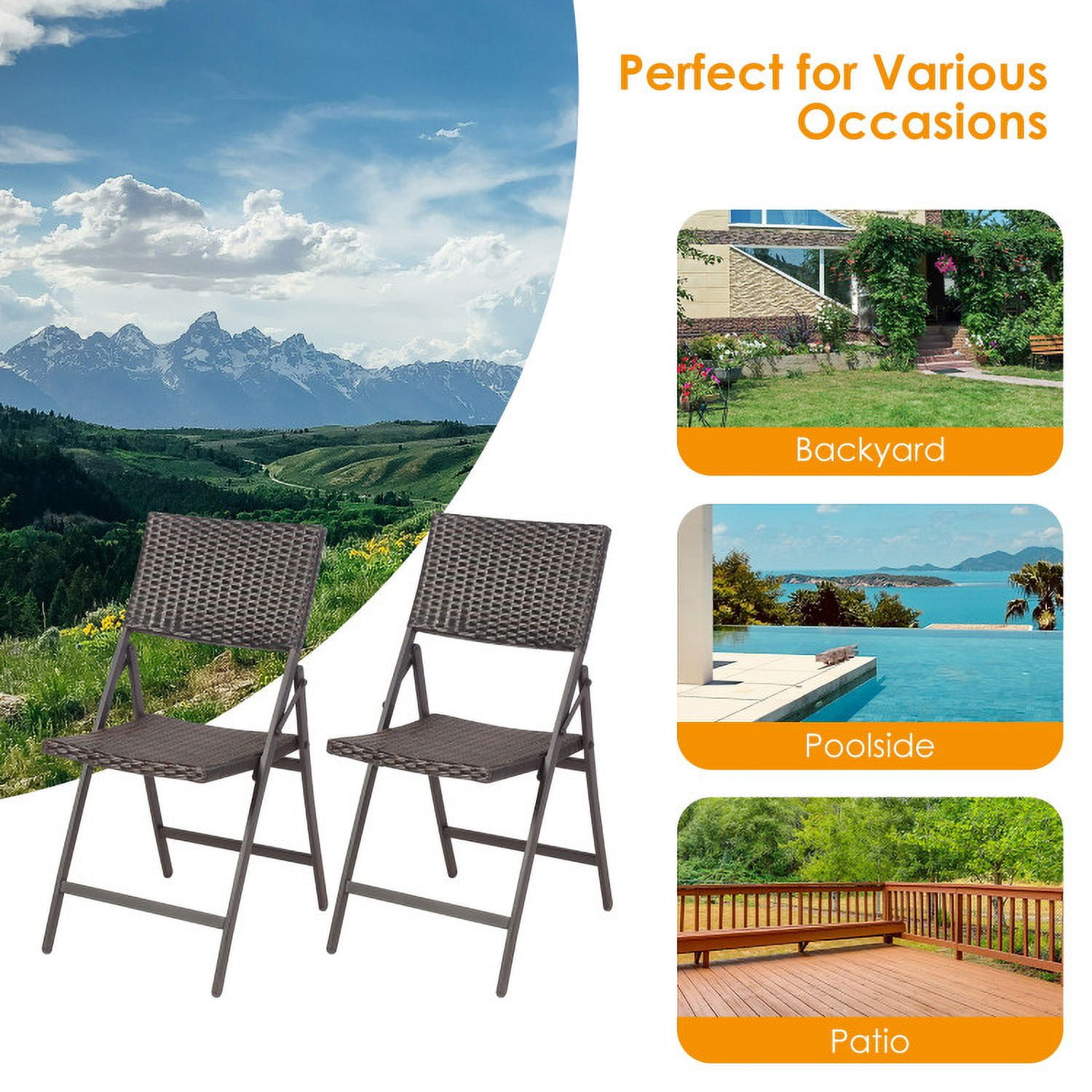Aimee Lii Set of 2 Folding Patio Rattan Portable Dining Chairs, Outdoor Patio Set Aimee Lii Set of 2 Folding Patio Rattan Portable Dining Chairs, Outdoor Patio Set