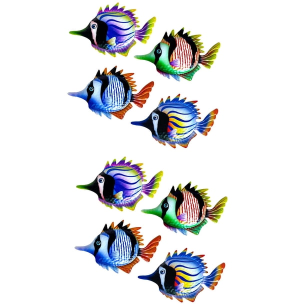 8 Piezas Artesanías de Jardín Peces de Metal Decoración de Pared Arte de Hierro Adornos Colgantes para Oficina Porche Dormitorio Balcón Decoración Interior Al Aire Libre
