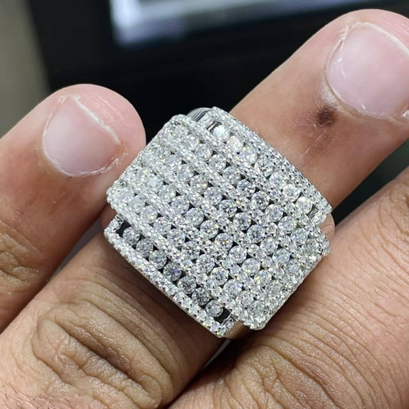 Silver & Stone Jewels Men's Round Cut Cubic Zirconia 14K White Gold Finish Pinky Ring