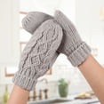 thumbnail image 4 of Kripyery 1 Pair Knitted Gloves Thicken Full Fingers Windproof High Elasticity Comfortable Keep Warm Solid Color Men Women Winter Plus Fleece Mittens for Daily Wear, 4 of 8