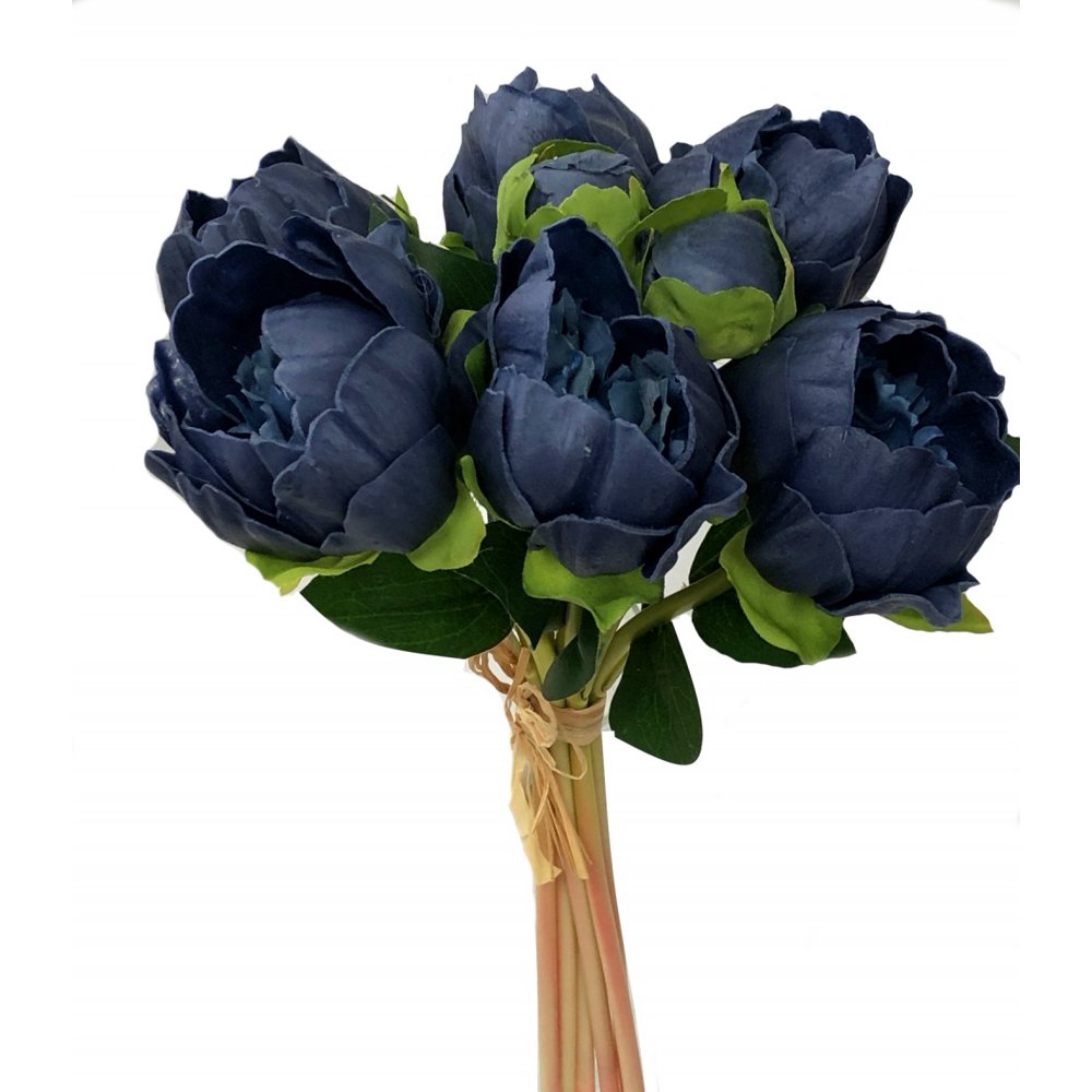 Real touch Peony Bouquet6 blooms 2 buds Navy Blue