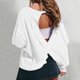 thumbnail image 3 of Camiseta deportiva holgada de manga larga para mujer - Cuello redondo sin espalda, poliéster, top corto informal para gimnasio y yoga, 3 of 7