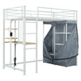 thumbnail image 5 of Twin Loft Bed with Desk, Shelves, Outlet, LED & Wardrobe - White Metal Frame, Space-Saving Design for Bedroom/Home Office. 77.4"L x 41.5"W x 66.5"H., 5 of 27