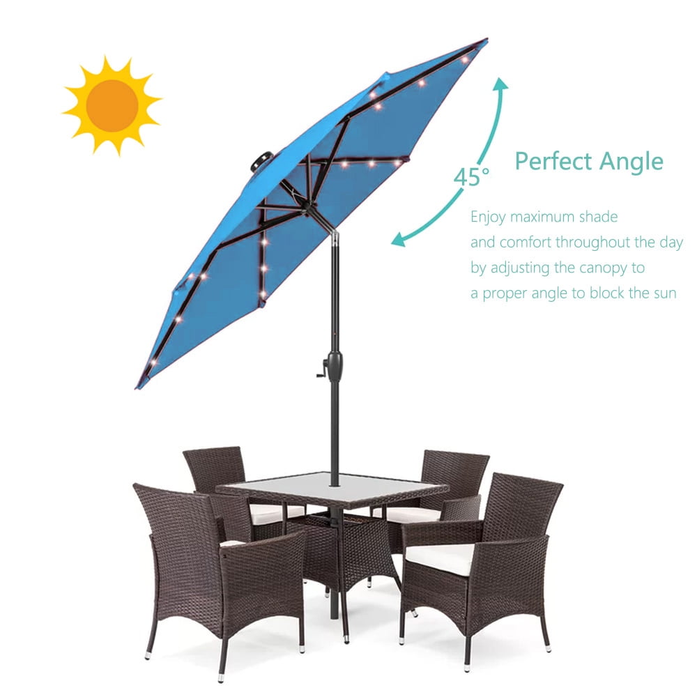 Abble 9ft Solar LED Lighted Patio Umbrella, Table Market Umbrella, Outdoor Umbrella for Garden, Deck, Backyard, Pool and Beach
