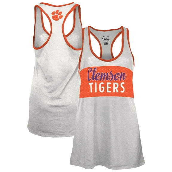 Women's Pressbox White/Orange Clemson Tigers Tracy Racerback Burnout Tank Top