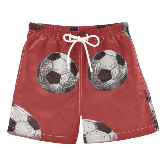 Line Art Football Red Background Swim Trunks Board Shorts Beach Pants Bathing Bottoms 2T