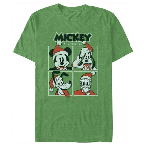 Men's Mickey & Friends Christmas Crew Portraits Graphic Tee Kelly Heather Large