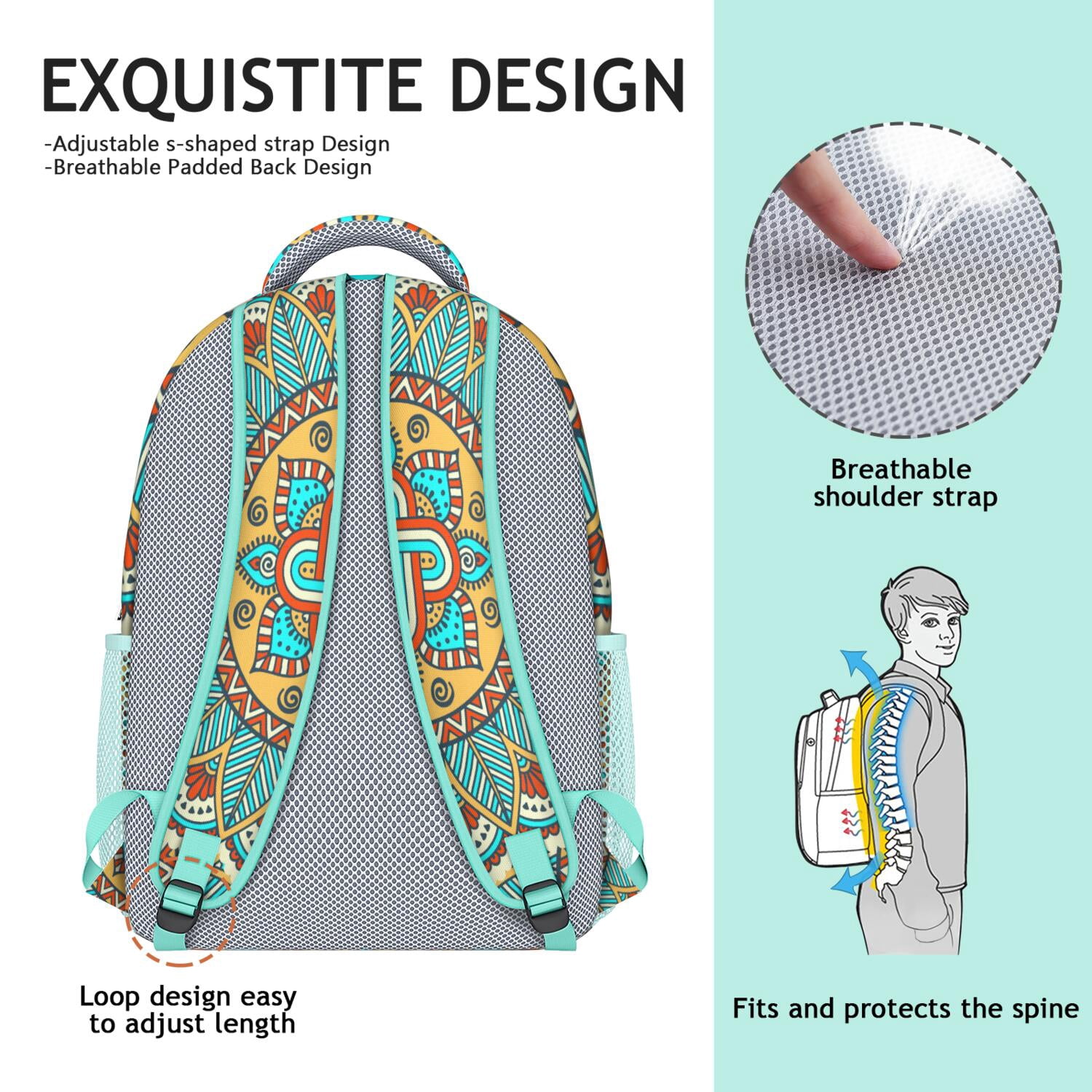 Spiritual Floral Mandala Backpack - Lightweight Durable Bookbag with Padded Straps