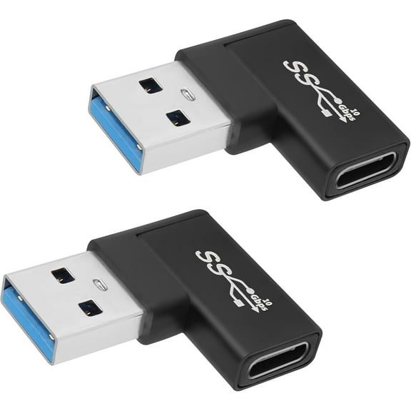 10Gbps USB A Male to Type C Female Right Angle L-Shaped Connector, for Data Transfer OTG 3A Charging, for PC Laptop Tablet,2Pcs