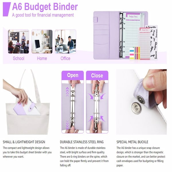 Budget Binder,A6 PU Leather Budget Binder Cash Stuffing,Cash