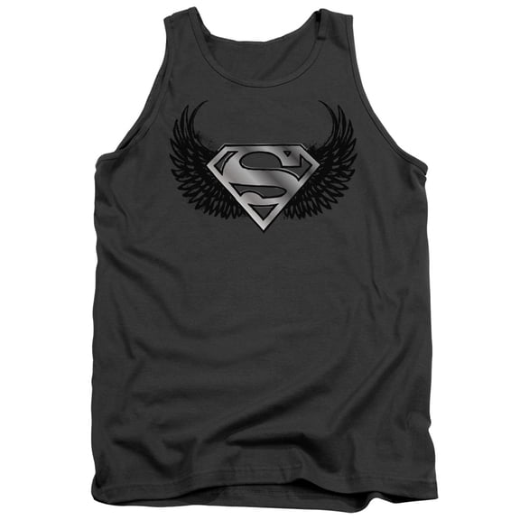 Superman Dirty Wings Adult Tank Top Charcoal