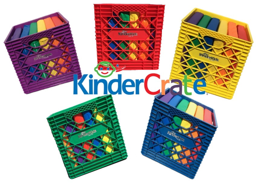KinderMat, Kindercrate, Blue, 6 Pack of 13.5" Kindercushions & Container, 2" Thick Squares Story Time Cushions, Alternative Seating