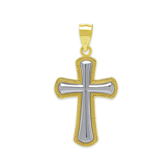 Charm America - Gold Cross Charm - 10 Karat Solid Gold - Cross Pendant - Yellow Gold and White Gold Great For Gifts