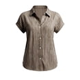 thumbnail image 6 of Lenpel Button down Shirts for Women Short Sleeve Collared Striped Cotton Linen Tops Business Casual Blouses, 6 of 6