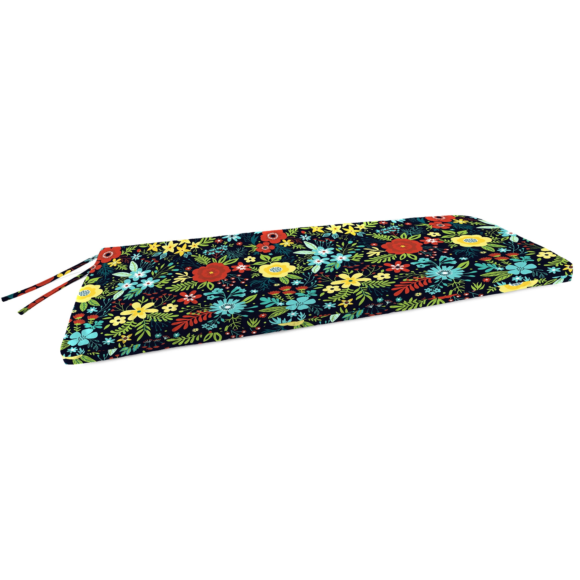 Jordan Manufacturing 57" x 18.75" Black Floral Rectangular Outdoor Settee Swing Bench Cushion with Ties