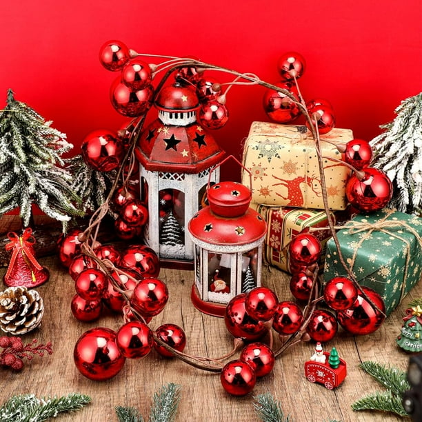 4 Pieces Red Plastic Christmas Ball Garland 4 ft Bauble Garland Christmas Tree Ball Decorations Shatterproof Ball Ornament for Party Supplies Indoor