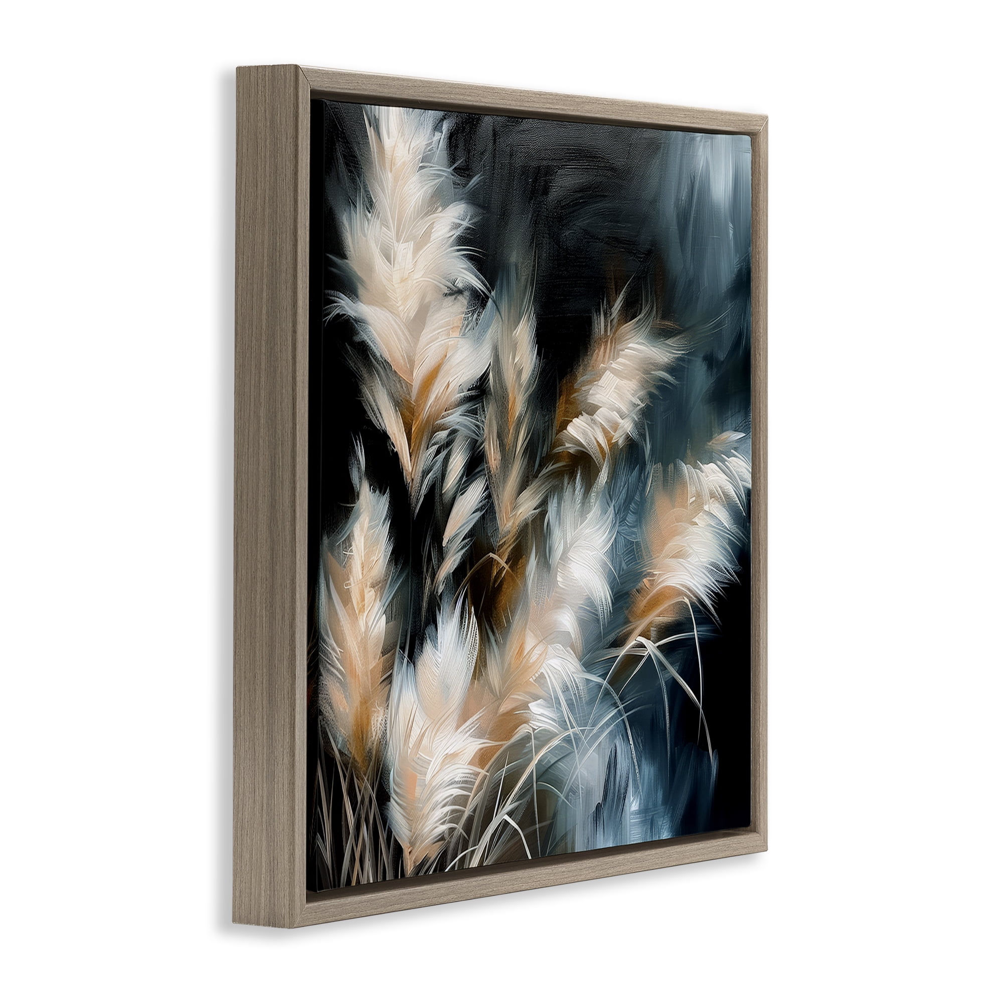 Stupell Industries Feathery Windblown Wheat Plants & Flowers Painting Brown Floater Framed Canvas Art Print Wall Art, 25 x 25