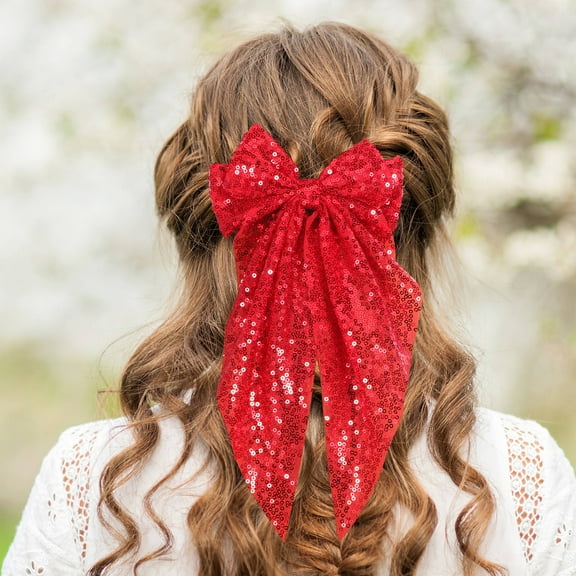 OFFIGAM 2 Pcs Red Sequin Bow Hair Clips for Girls, Secure Hair Accessories for Valentines Day and Everyday Use
