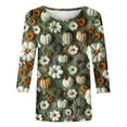 thumbnail image 5 of VKOYWKM Thanksgiving Shirts for Women 3/4 Sleeve Blessed Tops Pumpkin Graphic Tees Casual Crewneck Thankful T Shirts Halloween Shirt, 5 of 5