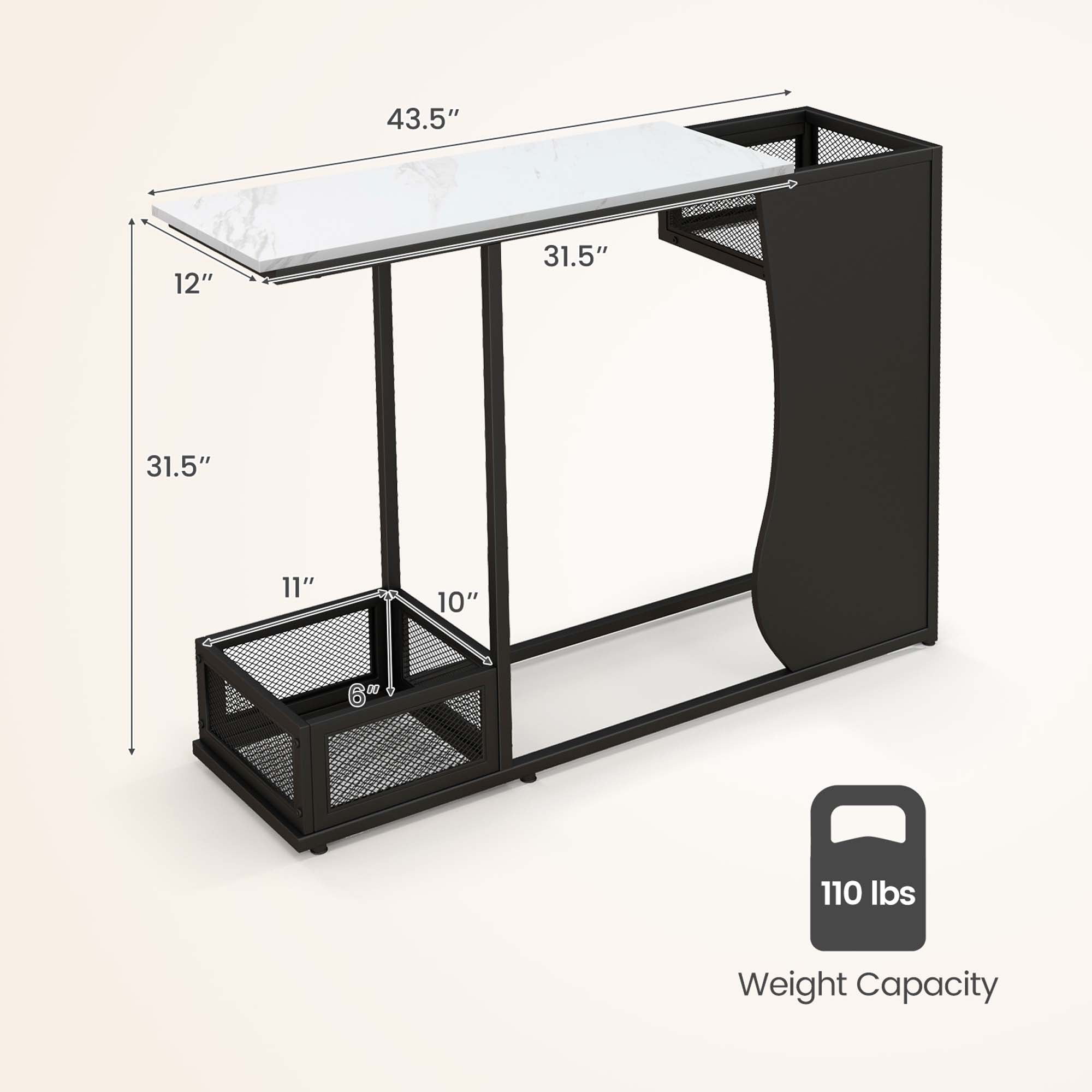 Costway 43.5'' Console Table with Faux Marble Top & 2 Storage Compartments Entryway Hallway