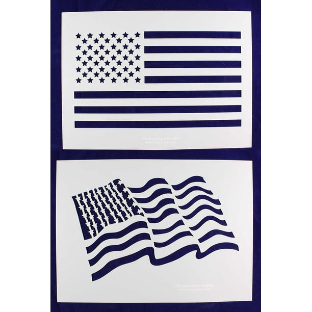 US / American Flag Stencils (Large) 2 Piece Set 18 x 13 Inches