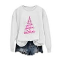 thumbnail image 2 of GUZOM Womens White Christmas Sweatshirt - 100% Polyester Oversized Crew Neck with Pink Sparkling Tree Graphic, Casual Festive Wear for Fall Winter Holidays,Size XS, 2 of 4