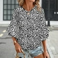 thumbnail image 3 of Trendy Black And White Leopard Print Women's V-Neck Blouse With 3/4 Ruffled Bell Sleeves Casual Top Ladies Blouses, 3 of 7