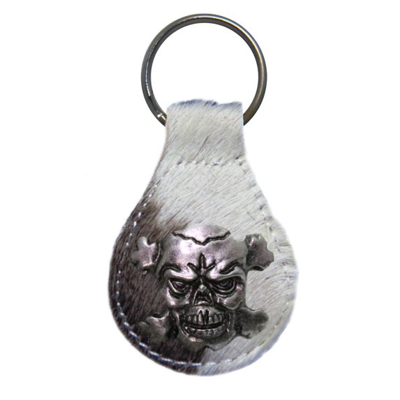Skull and Crossbones leather key fob or keychain hair