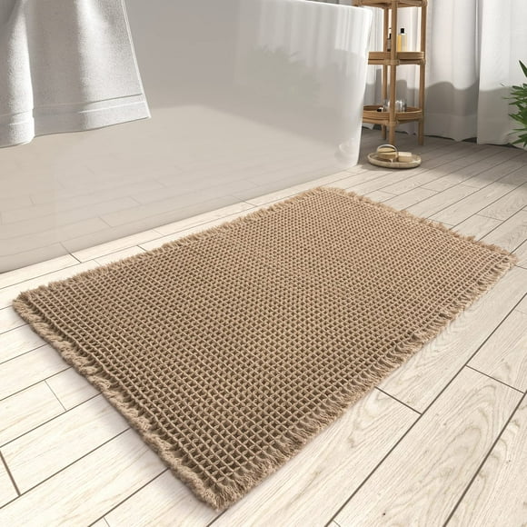 Alfombra de baño AMOAMI Waffle superabsorbente, antideslizante, 45 x 75 cm, color marrón