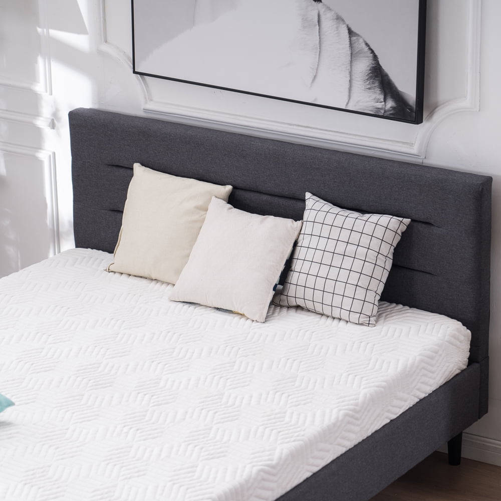Kepooman Upholstered Faux Leather Platform Bed Frame, Dark Gray Full Kepooman Upholstered Faux Leather Platform Bed Frame, Dark Gray Full