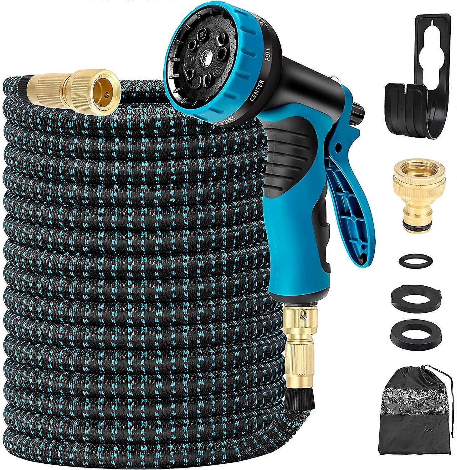 15M / 50Ft Expandable Garden Hose, 3 Layers of Natural Latex, Flexible Water Hose with Shut Off Valve 10 Functions Spray Nozzle, for Garden Watering o