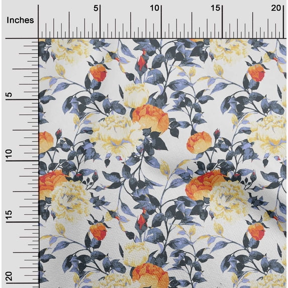 oneOone Cotton Poplin Orange Fabric Flower & Leaves Watercolor Quilting Supplies Print Sewing Fabric By The Yard 42 Inch Wide