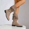 thumbnail image 4 of Fringed Mid Calf Boots for Women Boho Suede Chunky Low Heel Long Tassel Winter Fall Tall Boots, 4 of 7