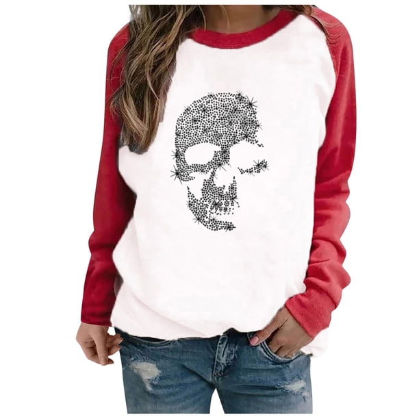 Sudadera con capucha de manga larga informal suelta con estampado de costura y cuello redondo para mujer Pompotops gfhjh8956