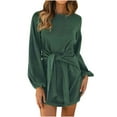 thumbnail image 1 of Vestidos Para Mujer Vestidos de Otoño Cuello Redondo Moda Manga Larga Delgado Color Sólido Mini Vestido Suelto Con Cinturón Odeerbi ODB154921, 1 of 9