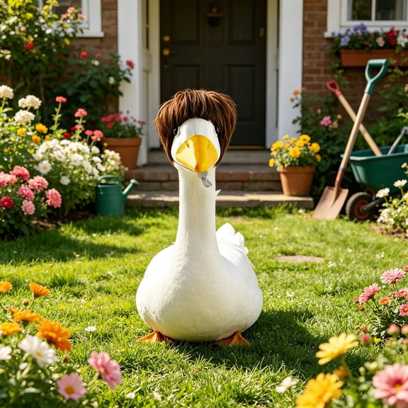 Holiday Porch Goose Funny Outfits with Wig, All Season Costume Clothes for Lawn Garden Patio Indoor Outdoor Statue Decor