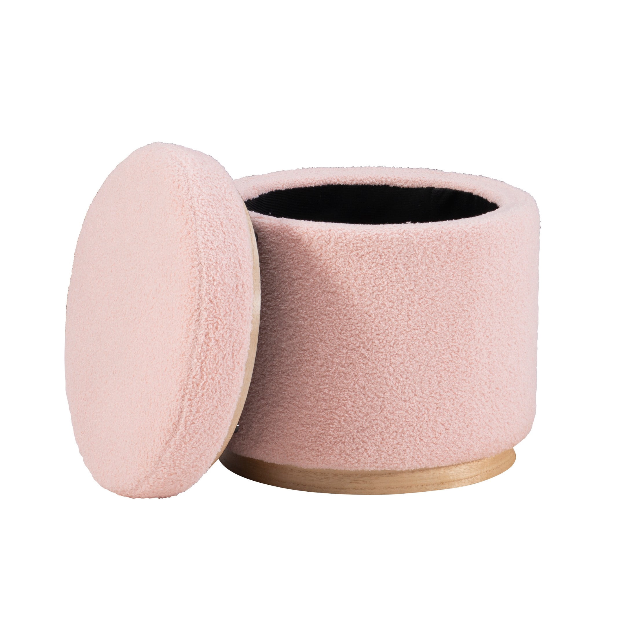 Linon Primrose Storage Ottoman Stool, Natural Finish with Blush Sherpa Fabric