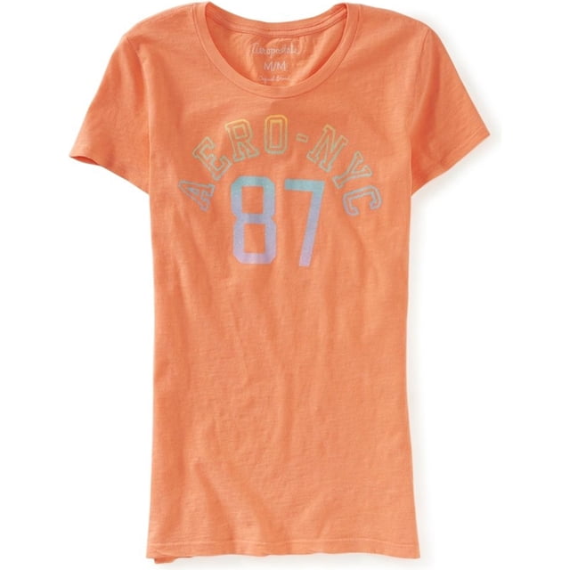 Camiseta adornada Aeropostale Aero-NYC 87 para mujer naranja mediana