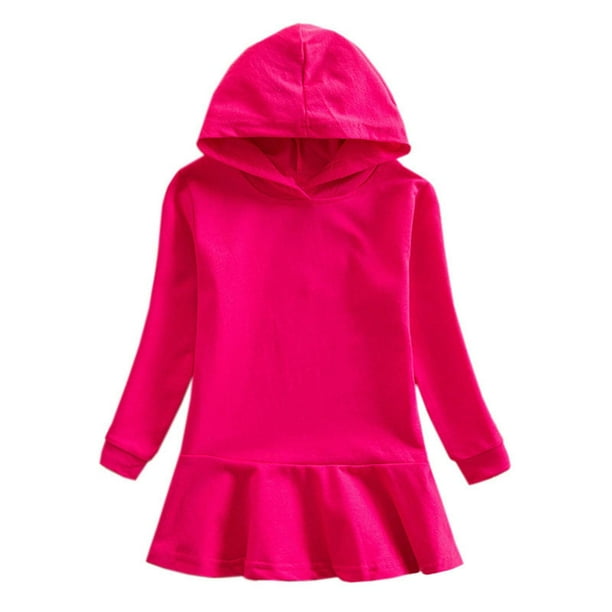Odeerbi Niñas Sudaderas Con Capucha Vestido Plisado Sudadera de Algodón Vestido Color Sólido Manga Larga Vestido Suelto