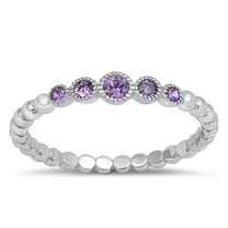 CHOOSE YOUR COLOR Simulated Amethyst Beaded Stacking Ring .925 Sterling Silver Band Purple CZ Female Size 9