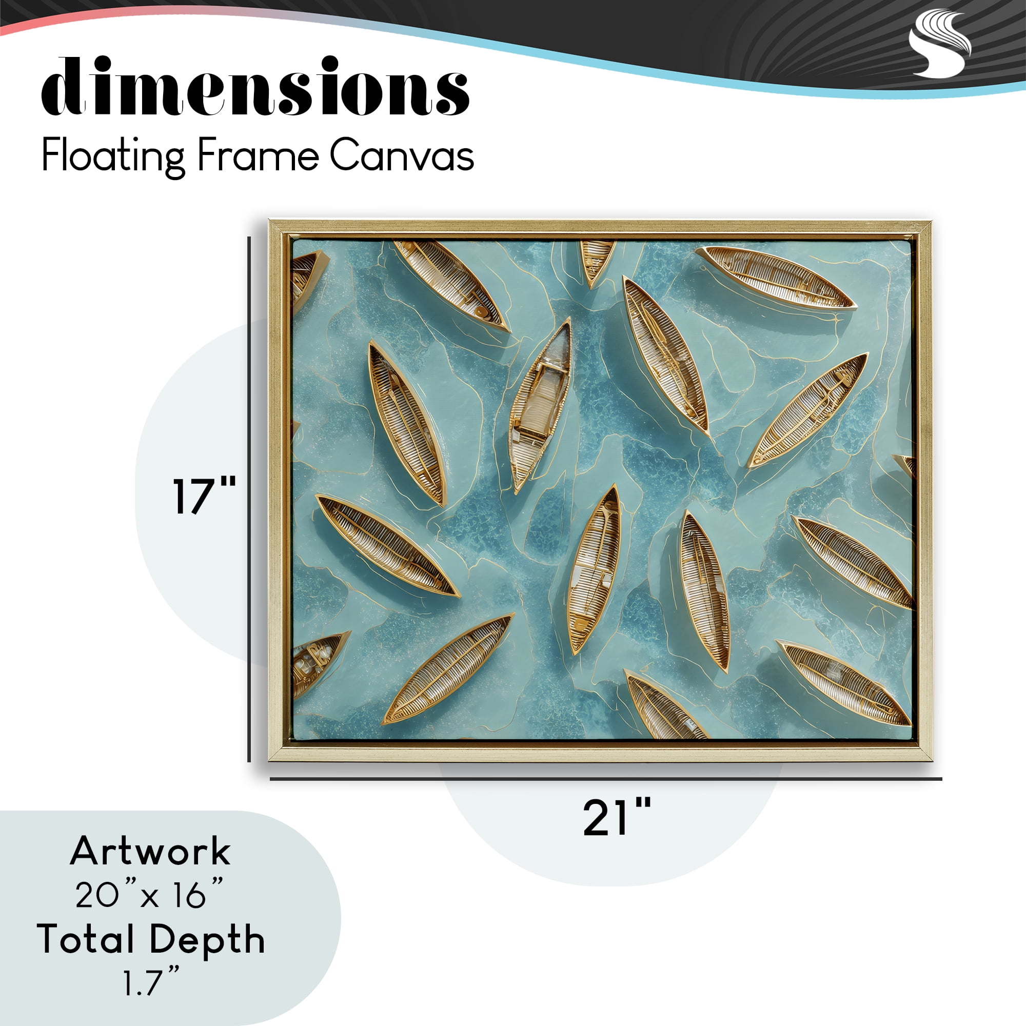 Harmonious Canoes on Water Gold Framed Floater Canvas Wall Art, design by Franklyn Gregory