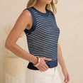 thumbnail image 7 of Women's Striped Knit Sweater Vest Crew Neck Sleeveless Side Split Loose Fit Casual Layering Spring Fall Office Daily Tops 2026, XL, 7 of 7